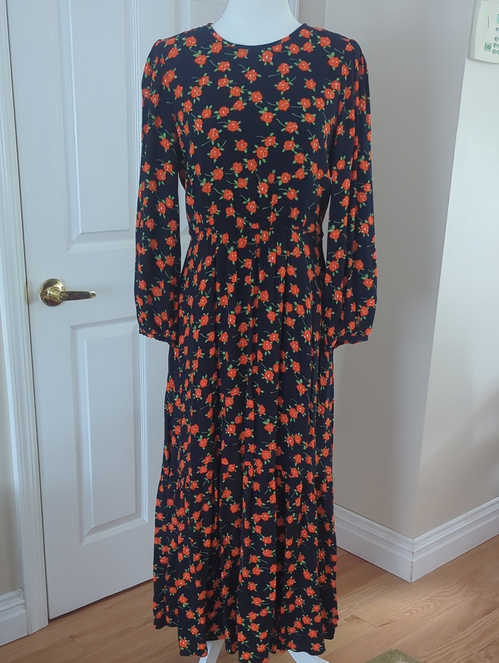 J. Crew Black Maxi Dress with Red Floral Print